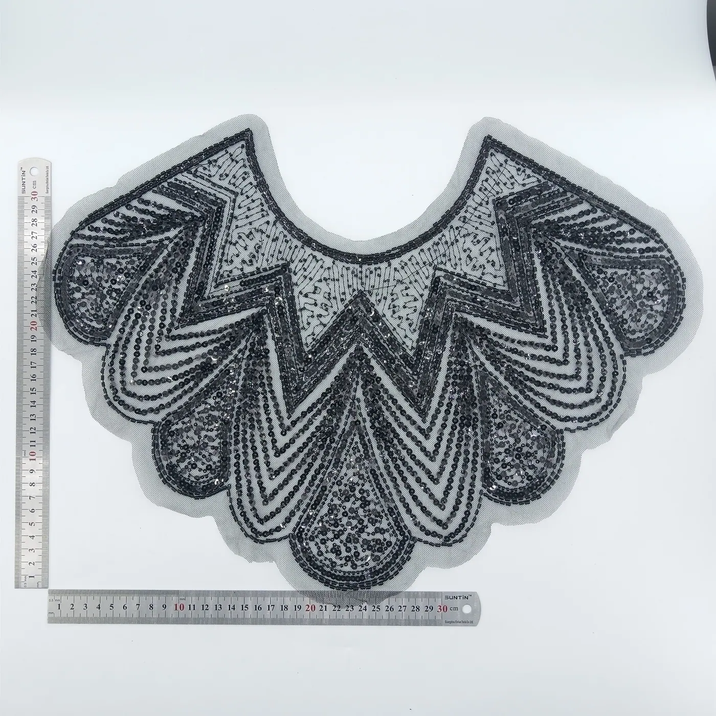 Black fan neckline applique