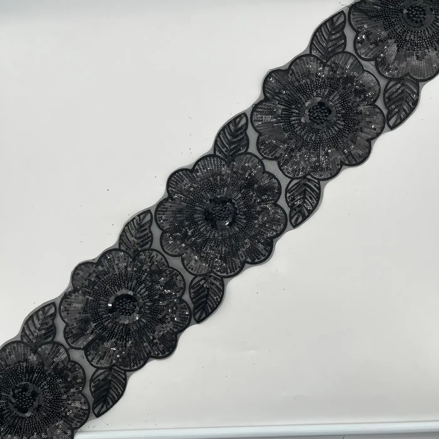 Black floral beaded trim