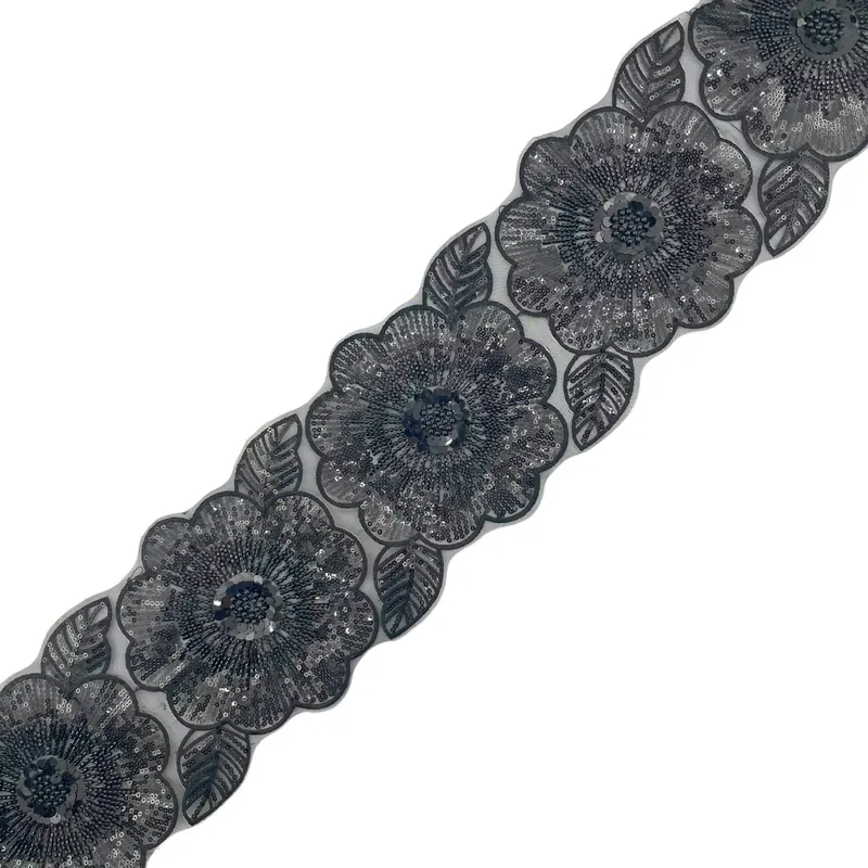 Lace yenye maua na shanga — Mifano ya nyeusi, zambarau, bluu na dhahabu