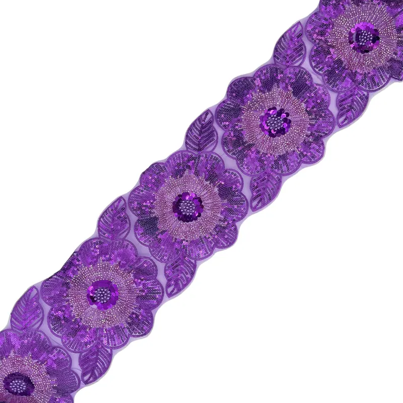 Lace yenye maua na shanga — Mifano ya nyeusi, zambarau, bluu na dhahabu