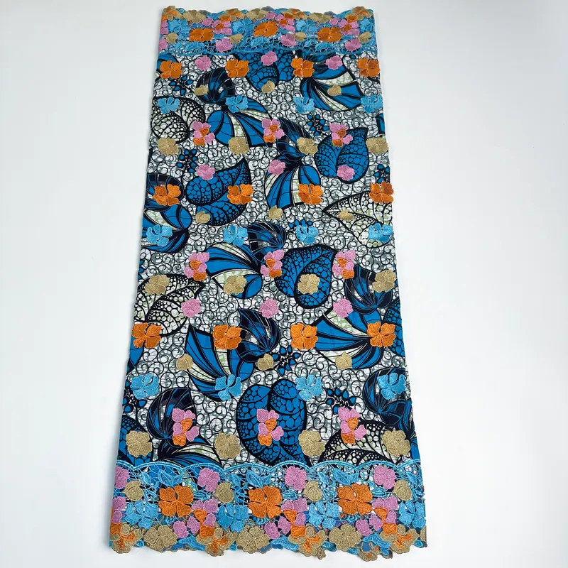 Imprimé jardin bleu — Bleu, orange et rose