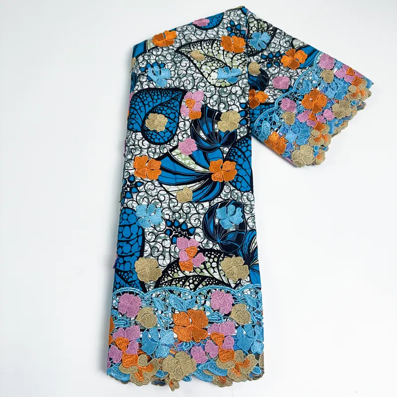 Imprimé jardin bleu — Bleu, orange et rose