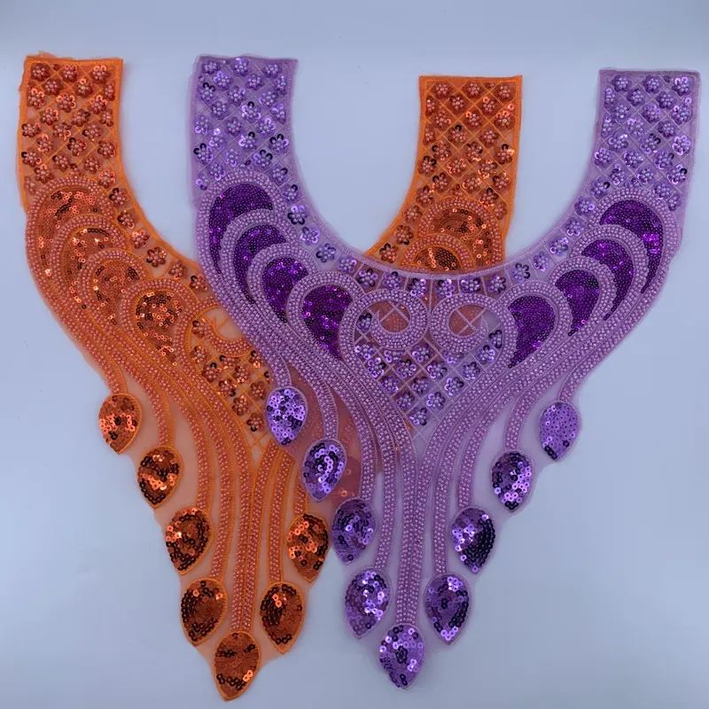 Chandelier neckline applique — Orange & violet