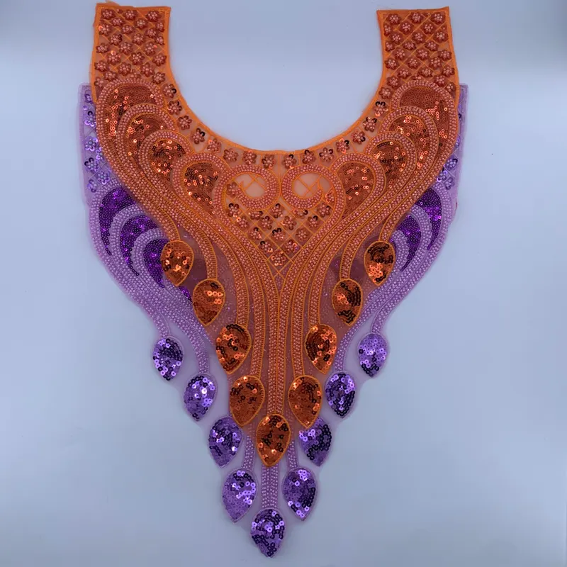 Chandelier neckline applique — Orange & violet