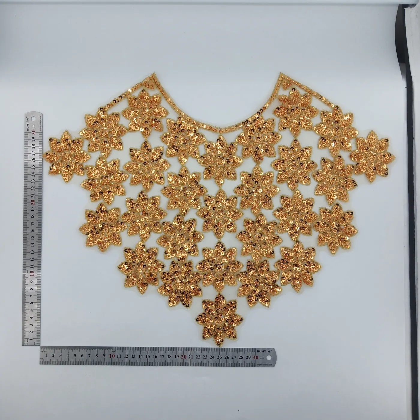 Gold floral neckline applique