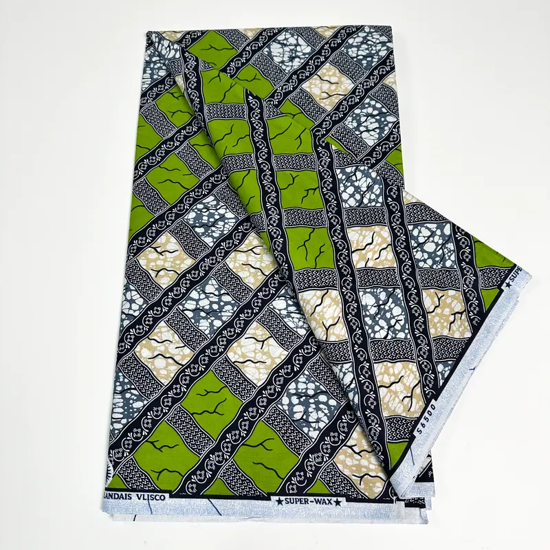 Olive diamond wax print — Olive, ivory & black