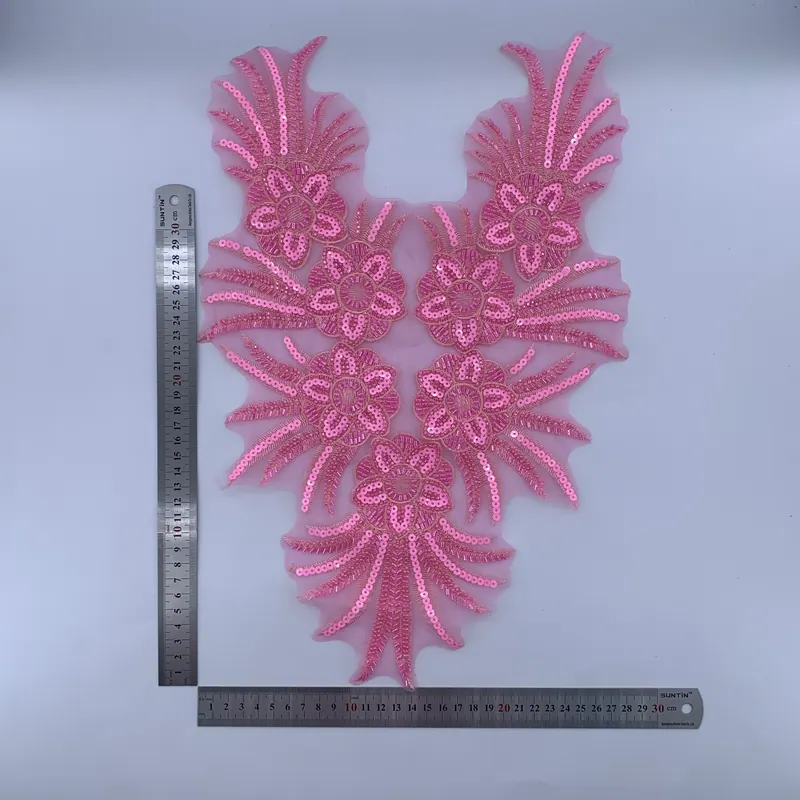 Pink botanical neckline applique — Pink & fuchsia