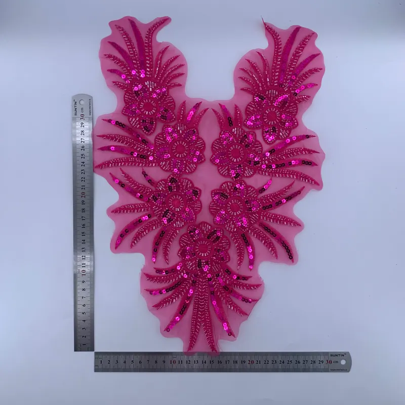 Pink botanical neckline applique — Pink & fuchsia