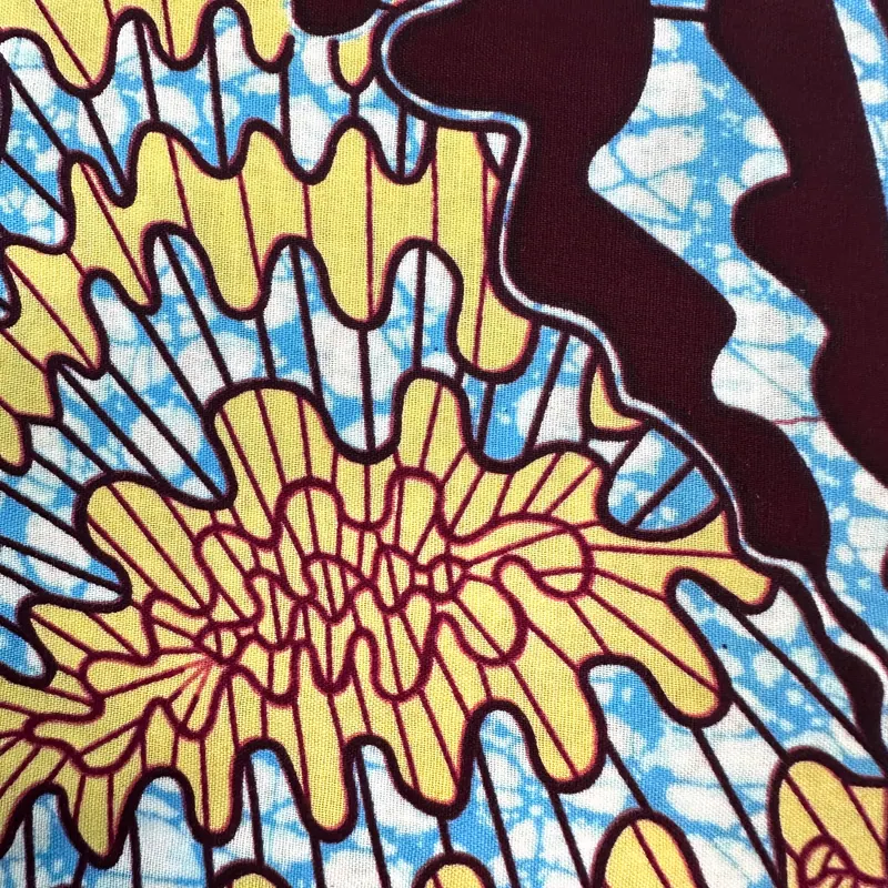 Sky blue floral fan — Sky blue, ochre & burgundy